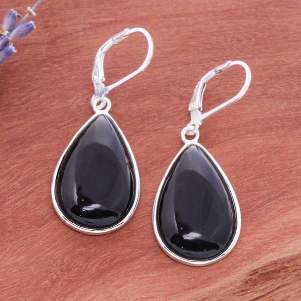 Alternate image for Black Onyx Sterling Silver Teardrop Dangle Earrings Nocturnal Sky