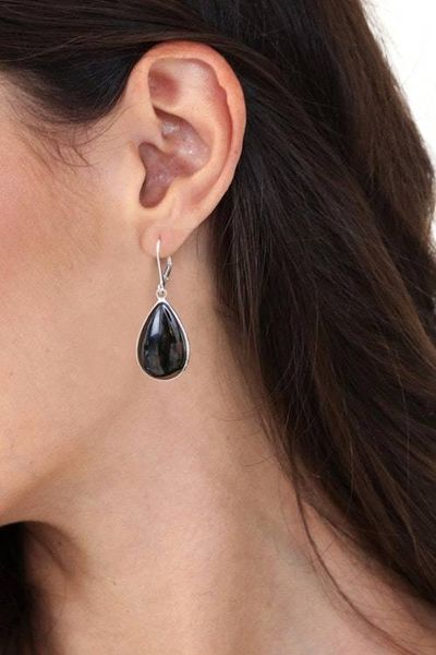 Alternate image for Black Onyx Sterling Silver Teardrop Dangle Earrings Nocturnal Sky