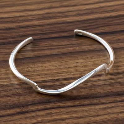 Alternate image for Wave Motif Sterling Silver Cuff Bracelet from Thailand Wandering Wave