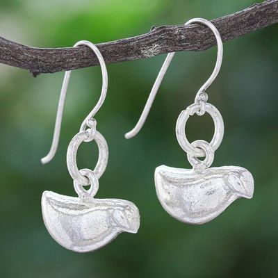 Alternate image for Karen Silver Dangle Earrings with Bird Motif Bird Brain