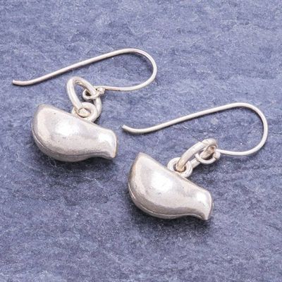 Alternate image for Karen Silver Dangle Earrings with Bird Motif Bird Brain