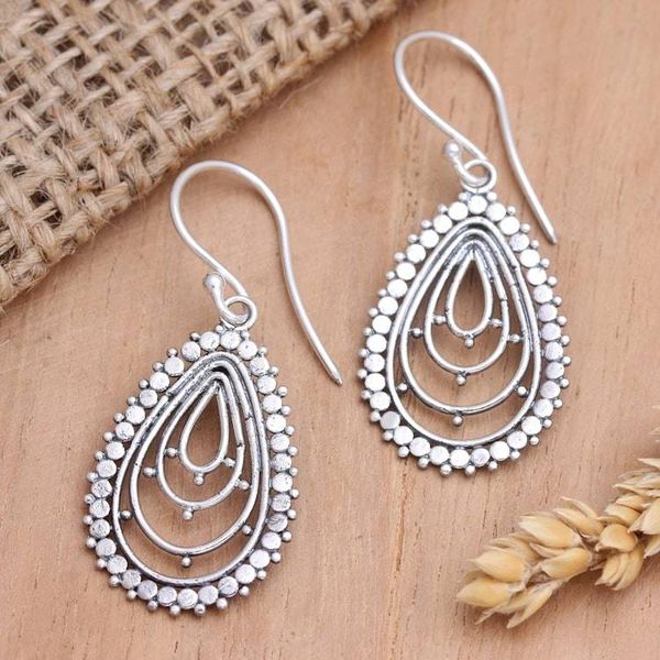Alternate image for Artisan Crafted Sterling Silver Dangle Earrings from Bali Eccentric Droplets