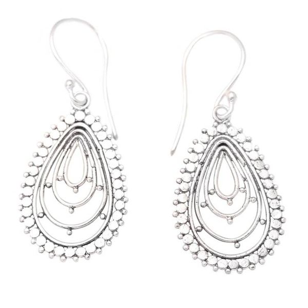 Alternate image for Artisan Crafted Sterling Silver Dangle Earrings from Bali Eccentric Droplets