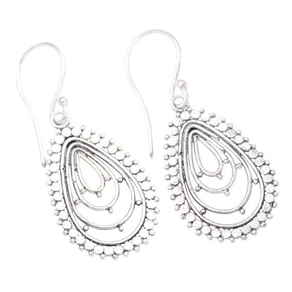 Alternate image for Artisan Crafted Sterling Silver Dangle Earrings from Bali Eccentric Droplets