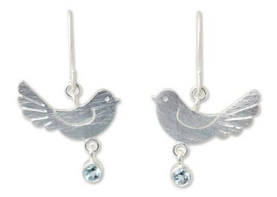 Alternate image for Sterling Silver and Blue Topaz Dangle Earrings Doves of Peace