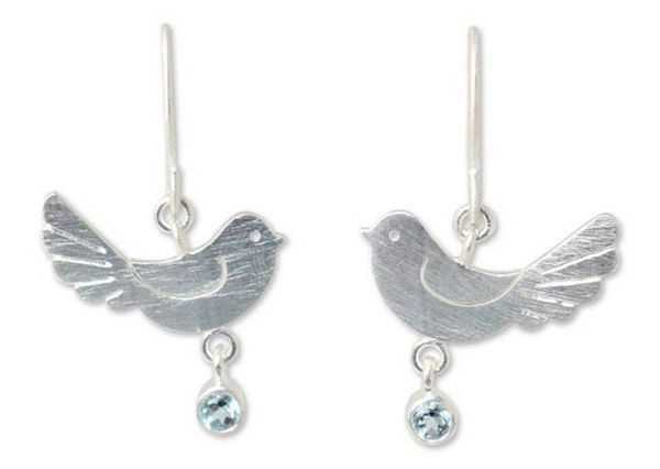 Alternate image for Sterling Silver and Blue Topaz Dangle Earrings Doves of Peace