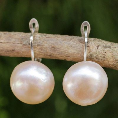 Alternate image for Peach-Hued Cultured Pearl and 925 Silver Drop Earrings Rosy Moon