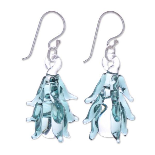Alternate image for Tree-Inspired Handblown Glass Dangle Earrings in Teal Teal Tree