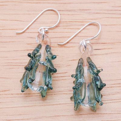 Alternate image for Tree-Inspired Handblown Glass Dangle Earrings in Teal Teal Tree