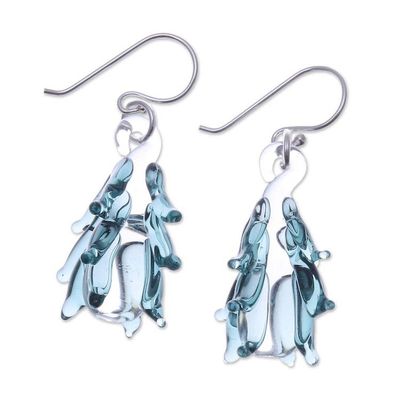 Alternate image for Tree-Inspired Handblown Glass Dangle Earrings in Teal Teal Tree