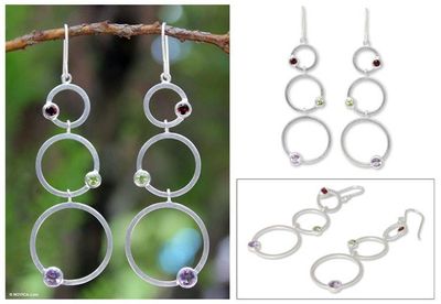 Alternate image for Modern Sterling Silver Multigem Earrings Spring Color