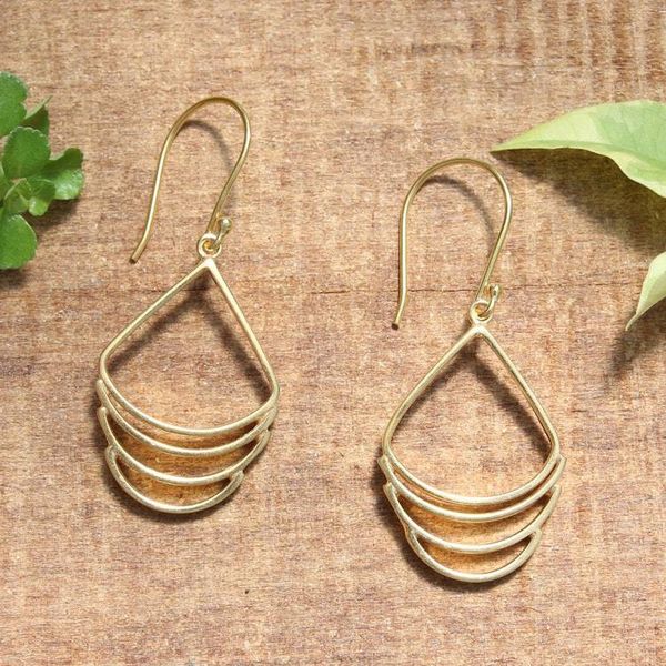 Alternate image for Crescent-Inspired Modern Gold-Plated Brass Dangle Earrings Layered Crescent