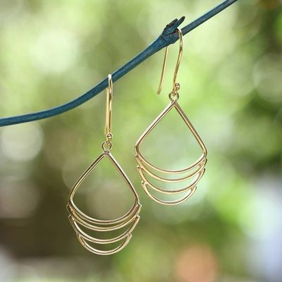Alternate image for Crescent-Inspired Modern Gold-Plated Brass Dangle Earrings Layered Crescent