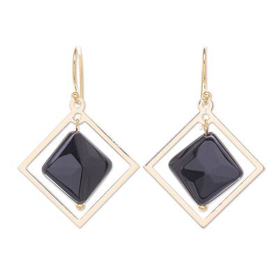 Alternate image for Handmade Gold-Plated Onyx Dangle Earrings Dark Forces