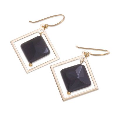 Alternate image for Handmade Gold-Plated Onyx Dangle Earrings Dark Forces