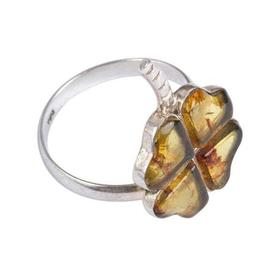 Alternate image for Amber Four-Leaf Clover Cocktail Ring from Mexico Ancient Luck