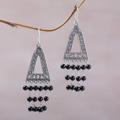 Alternate image for Onyx and Sterling Silver Triangular Earrings from Bali Pura Rainfall