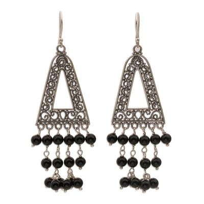 Alternate image for Onyx and Sterling Silver Triangular Earrings from Bali Pura Rainfall