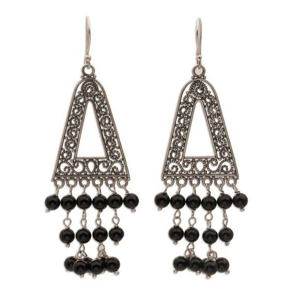 Alternate image for Onyx and Sterling Silver Triangular Earrings from Bali Pura Rainfall