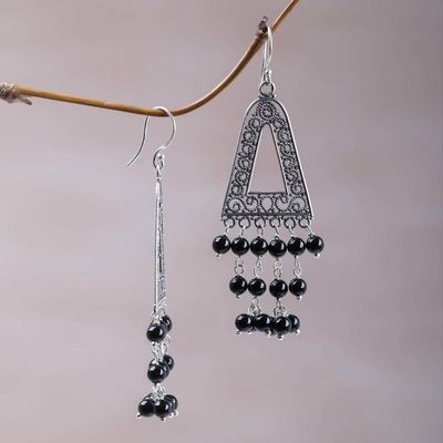 Alternate image for Onyx and Sterling Silver Triangular Earrings from Bali Pura Rainfall