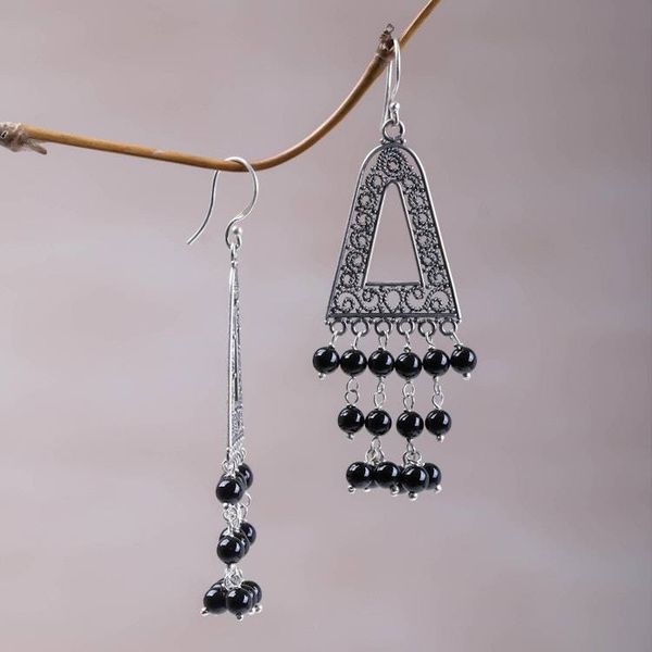 Alternate image for Onyx and Sterling Silver Triangular Earrings from Bali Pura Rainfall