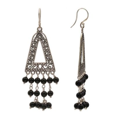 Alternate image for Onyx and Sterling Silver Triangular Earrings from Bali Pura Rainfall