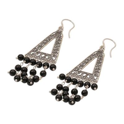 Alternate image for Onyx and Sterling Silver Triangular Earrings from Bali Pura Rainfall