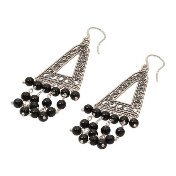 Alternate image for Onyx and Sterling Silver Triangular Earrings from Bali Pura Rainfall