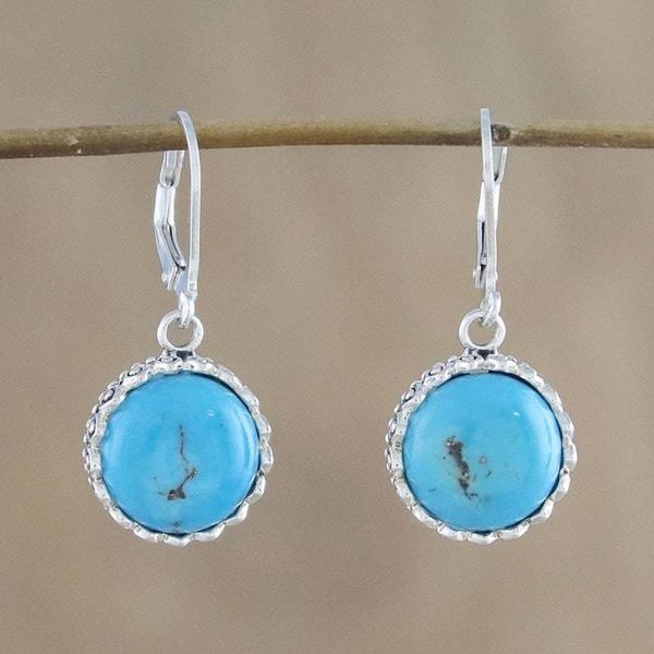 Alternate image for Sterling Silver and Reconstituted Turquoise Dangle Earrings Pointed Petals