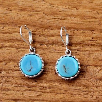 Alternate image for Sterling Silver and Reconstituted Turquoise Dangle Earrings Pointed Petals