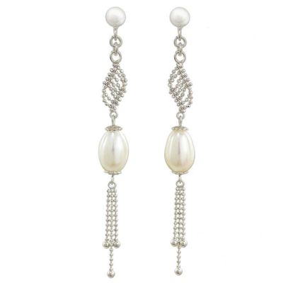Alternate image for Thai Earrings with Sterling Silver Chain and Pearls Morning Lily