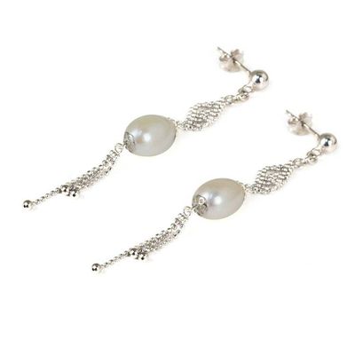 Alternate image for Thai Earrings with Sterling Silver Chain and Pearls Morning Lily