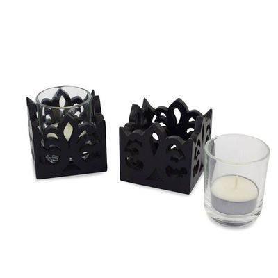 Alternate image for Wood candleholder Pair Thai Fleur-de-Lis