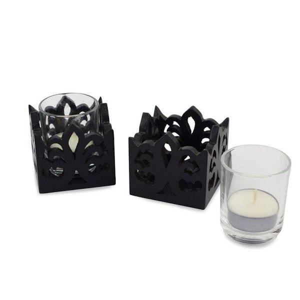 Alternate image for Wood candleholder Pair Thai Fleur-de-Lis