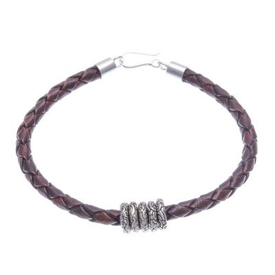 Alternate image for Dark Brown Leather Bracelet with Sterling Silver Pendants Ties of the Nature