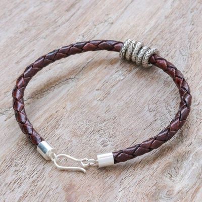 Alternate image for Dark Brown Leather Bracelet with Sterling Silver Pendants Ties of the Nature