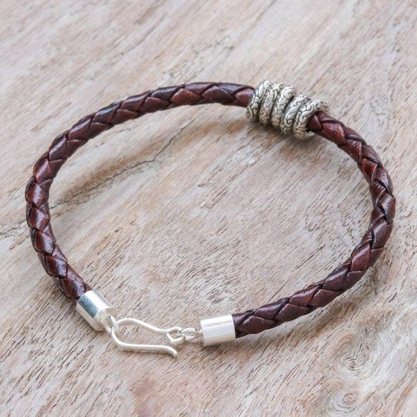 Alternate image for Dark Brown Leather Bracelet with Sterling Silver Pendants Ties of the Nature