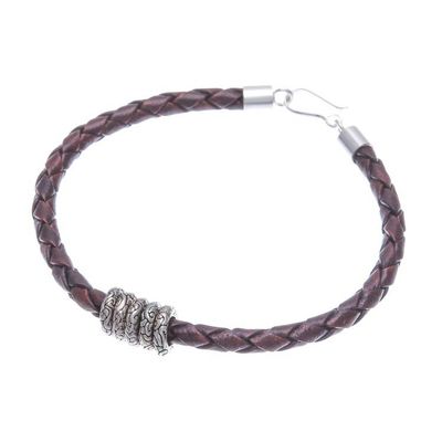 Alternate image for Dark Brown Leather Bracelet with Sterling Silver Pendants Ties of the Nature