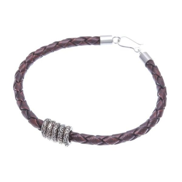 Alternate image for Dark Brown Leather Bracelet with Sterling Silver Pendants Ties of the Nature