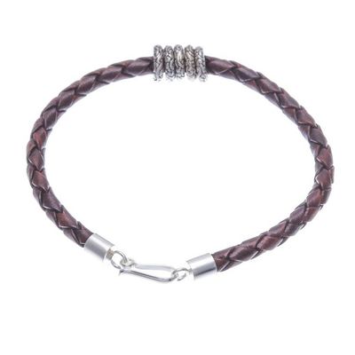 Alternate image for Dark Brown Leather Bracelet with Sterling Silver Pendants Ties of the Nature