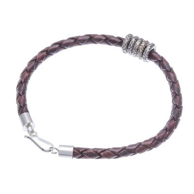 Alternate image for Dark Brown Leather Bracelet with Sterling Silver Pendants Ties of the Nature