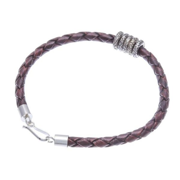 Alternate image for Dark Brown Leather Bracelet with Sterling Silver Pendants Ties of the Nature