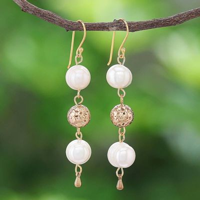 Alternate image for Gold-Plated Cultured Pearl Dangle Earrings Golden Drizzle
