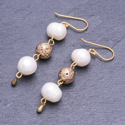 Alternate image for Gold-Plated Cultured Pearl Dangle Earrings Golden Drizzle