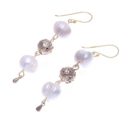 Alternate image for Gold-Plated Cultured Pearl Dangle Earrings Golden Drizzle