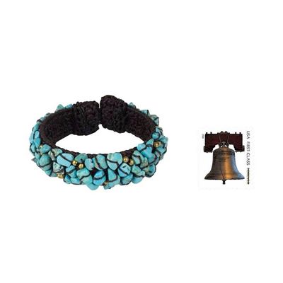 Alternate image for Turquoise Color Bead Bracelet on Brown Crocheted Cords Sky Blue Day