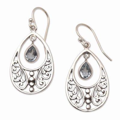 Alternate image for Handmade Blue Topaz and Sterling Silver Dangle Earrings Reach Out