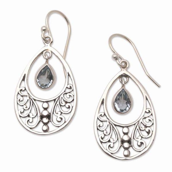 Alternate image for Handmade Blue Topaz and Sterling Silver Dangle Earrings Reach Out