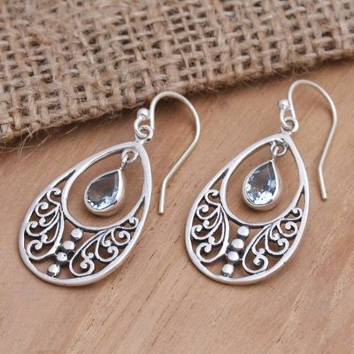 Alternate image for Handmade Blue Topaz and Sterling Silver Dangle Earrings Reach Out