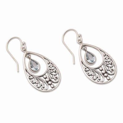 Alternate image for Handmade Blue Topaz and Sterling Silver Dangle Earrings Reach Out